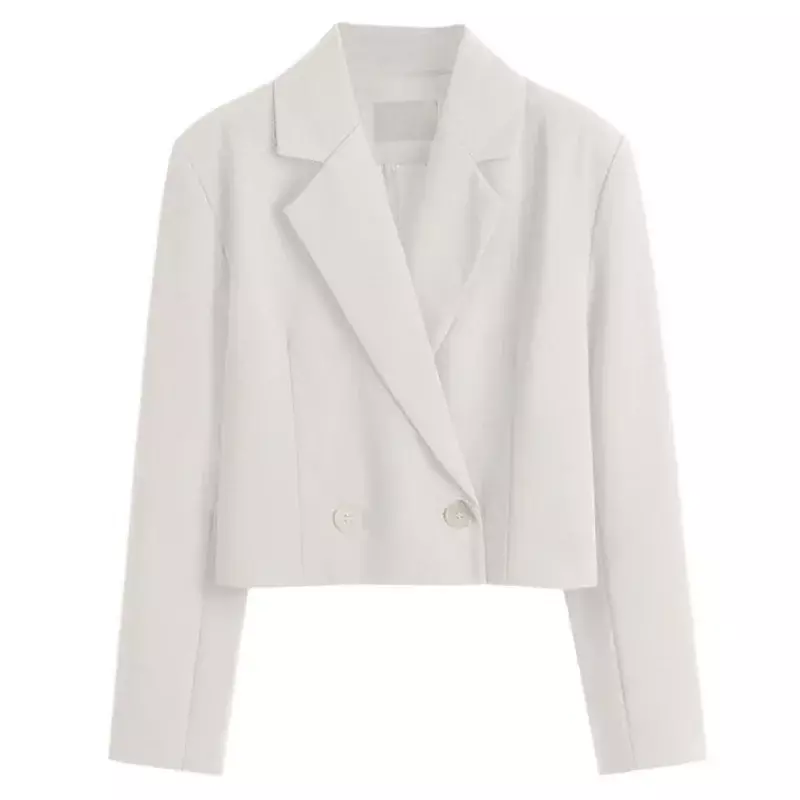 Blazer Solid untuk wanita, pakaian luar crop gaya minimalis longgar pas di Kantor nyaman modis Semua cocok Musim Semi