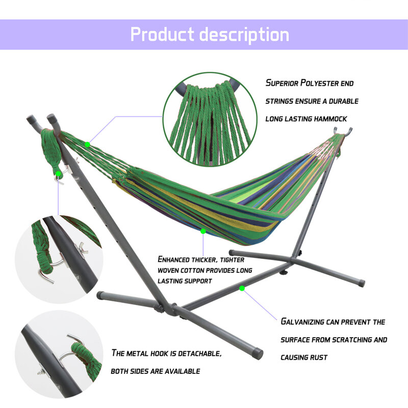 Heavy Duty Hammock with Metal Frame Free Standing Swinging Camping Travel Chair Tropical for Outdoor Patio Lawn