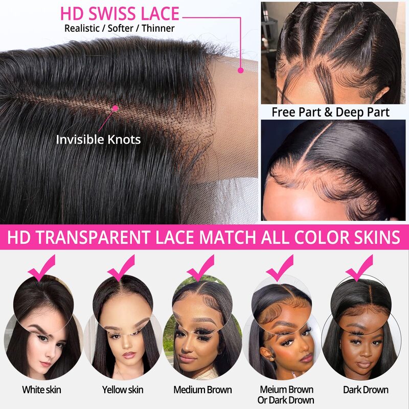 Bob Wig Lace Front Wigs Pre Plucked with Baby Hair 180% Density Short Bob Wigs for Women Straight Bob Frontal Wigs Natural Black