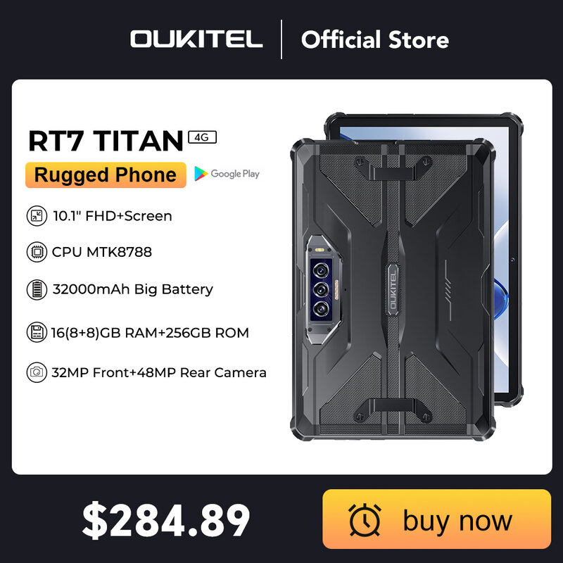 Oukitel RT7 TITAN 4G Tablet z gumowaną obudową 10.1 "FHD + 32000mAh 8GB + 256GB Android 13 Tablet 32MP + 48MP tablety PC