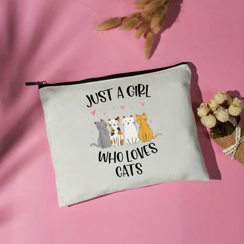 Custodia cosmetica per gatti carini borsa per il trucco per bambini custodia per cancelleria organizzatore di stoffa da viaggio solo una ragazza che ama i gatti regalo per lei