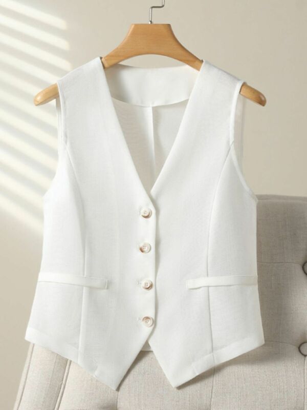 Black V-neck Mesh Short Vest Women's Summer 2024 New Slim Fit Design Feeling Sleeveless Thin Jacket