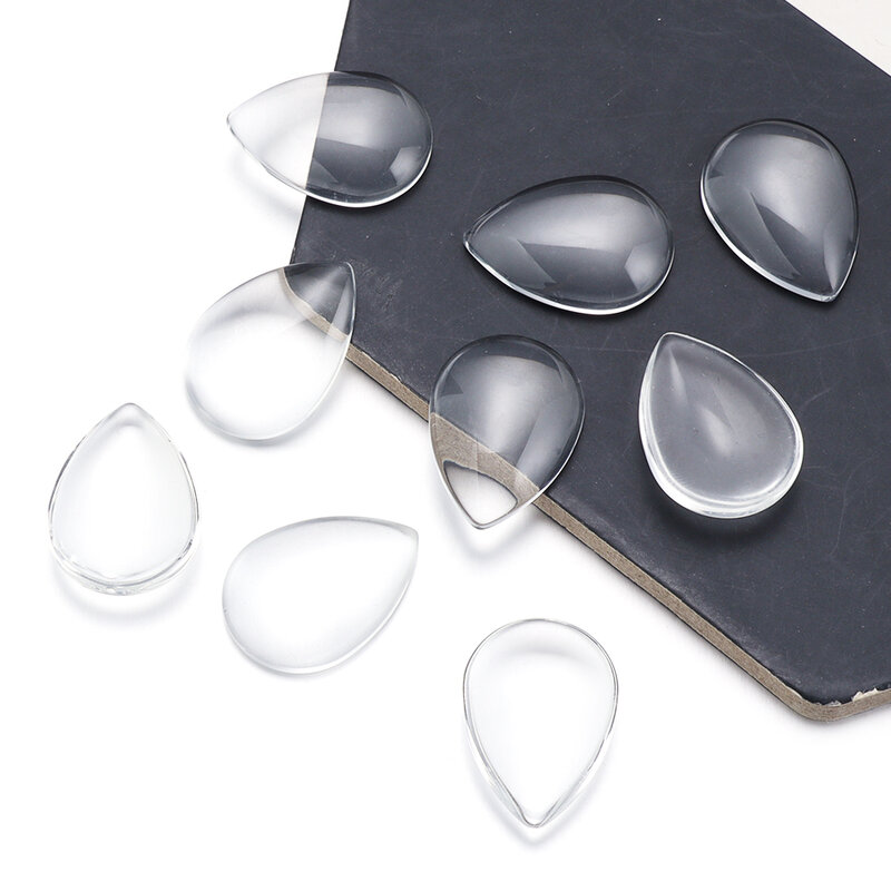 Flat Back Clear Glass Cabochon para Fazer Jóias, DIY Charme Anel Brincos Suprimentos, Acessórios Multisize, Gota de Água, 10-30Pcs