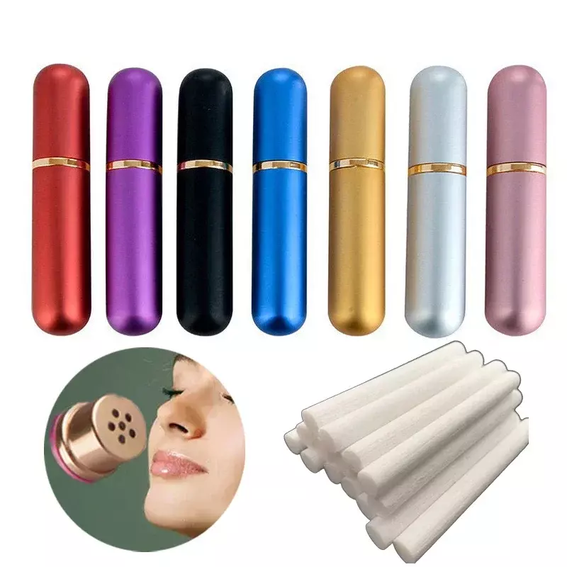 1PC 5ml Colored Aluminum Nasal Inhaler with high quality white cotton wicks aromatherapy metal inhaler for essential oils