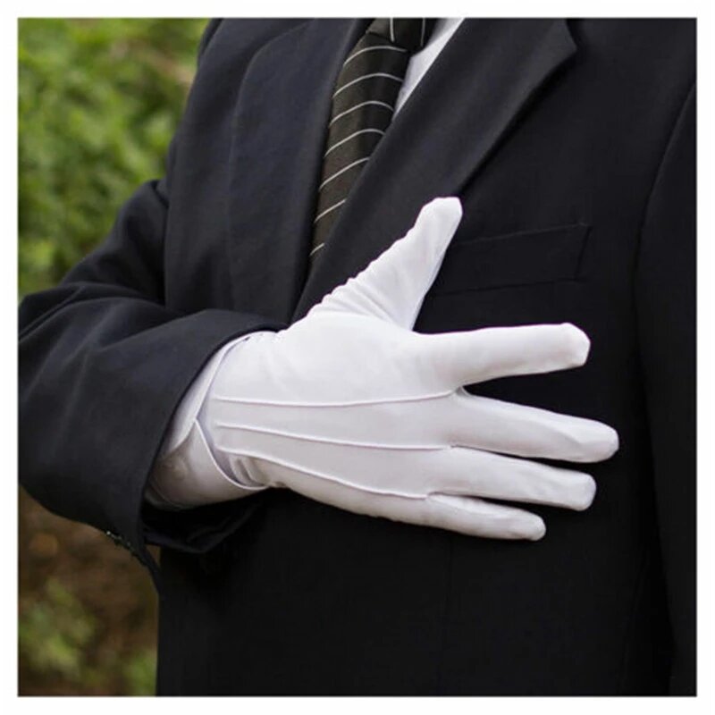 1 par branco algodão inspeção luvas de trabalho feminino masculino luvas de uso doméstico moeda jóias leve luvas servindo/garçons/drivers