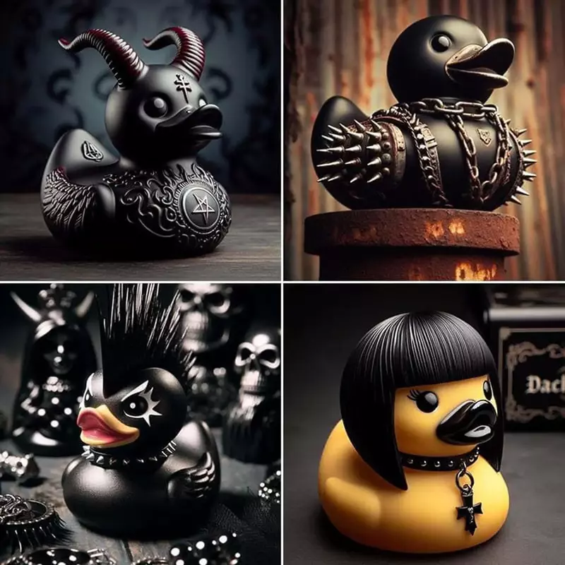 Goth Satanic Duck, Gothic Cyberpunk Aviator Resin Punk Ducks, Gothic Satan Duck Statue, Novelty Rock Ducky Ornaments Decoration