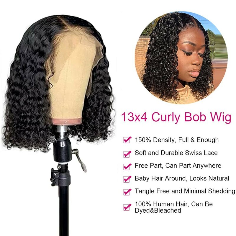 13x6 13x4 Kinky Curly Bob Wig With Curly Baby Hair Pre plucked Brazilian Deep Curly Short Bob Wig Human Hair Wig For Black Women