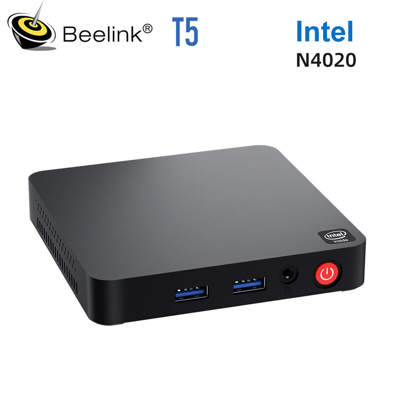 Mini PC Beelink T5, Intel Celeron N4020, LPDDR4, 4GB, eMMC, 64GB, Suporte 4K, 1000M, RJ45, LAN, Wifi5, BT5.0, 2 * HD, 3 * USB 3,0