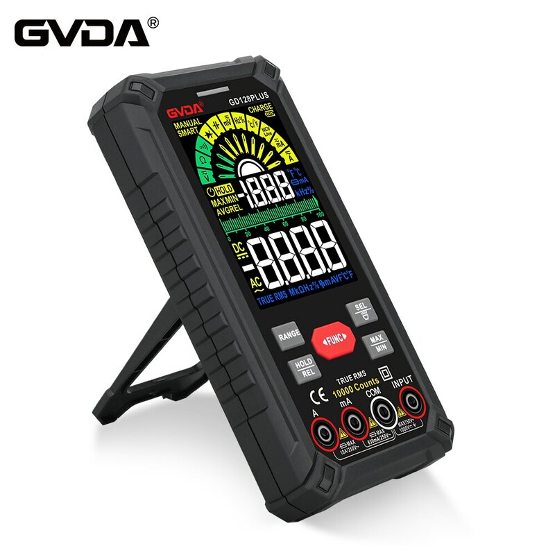 GVDA-multímetro Digital inteligente recargable, dispositivo con valores eficaces verdaderos de 9999 recuentos, 1000V, 10 ADC, corriente de voltaje de CA, LCD a Color