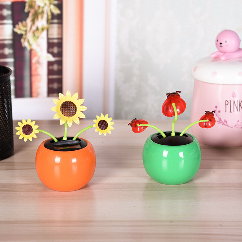 어린이용 태양열 장난감, 귀여운 꽃 나비, 꿀벌 흔들기 인형, 창의적인 만화 꽃, 태양열 자동차 장식