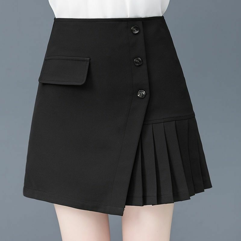 Faldas plisadas asimétricas para mujer, ropa informal con cremallera y botones, holgadas e irregulares, Color liso, 2024
