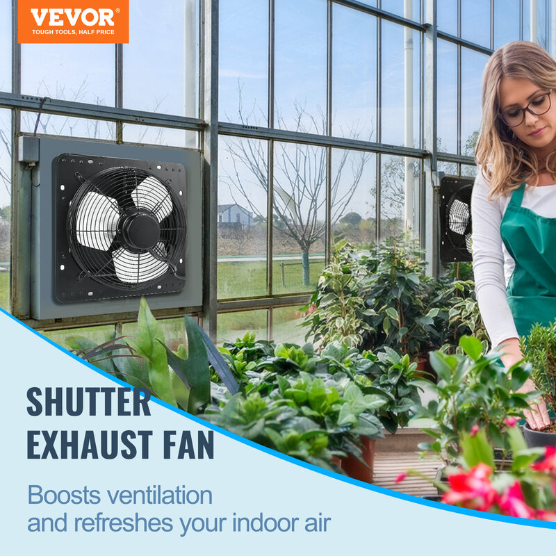 VEVOR 셔터 배기 팬, 온도 습도 컨트롤러, EC AC 모터, 940 CFM, 10 속도 조절 가능, 벽걸이 다락방 팬, 12 인치