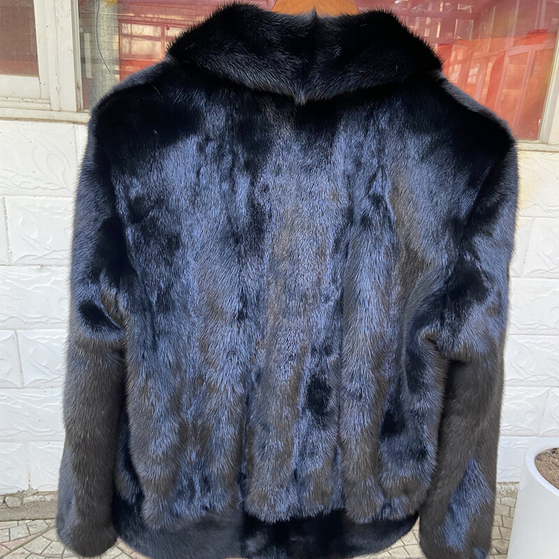 Homens de inverno Real Mink Fur Coat Luxo Curto Novo Terno Collar Importado Mink Fur Jacket 2023 Marrom Escuro Mangas Compridas Pode Personalizado