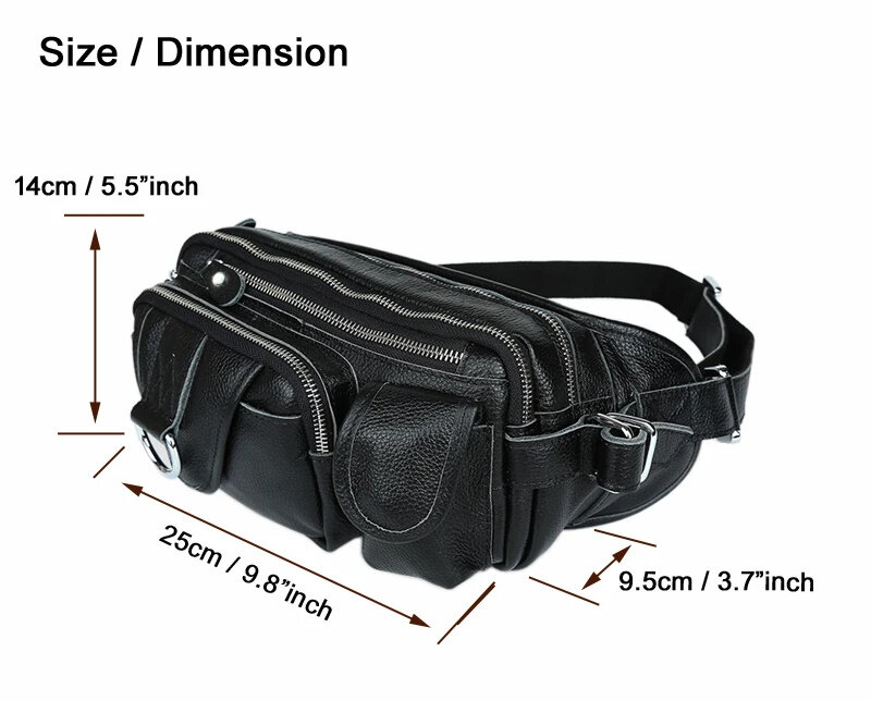 حقيبة خصر من الجلد الطبيعي للرجال ، حزمة فاني ، حقيبة حزام للرجال ، حقيبة نقود سوداء ، موضة
