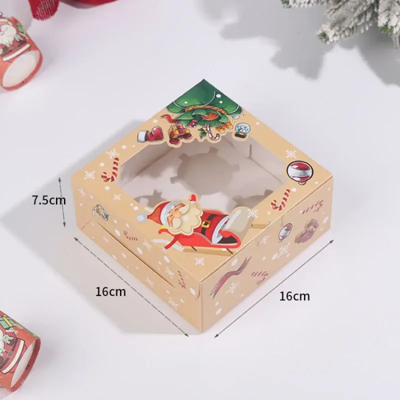 Kotak cupcake manis Natal kecil 4 lubang kemasan kustom grosir untuk kue