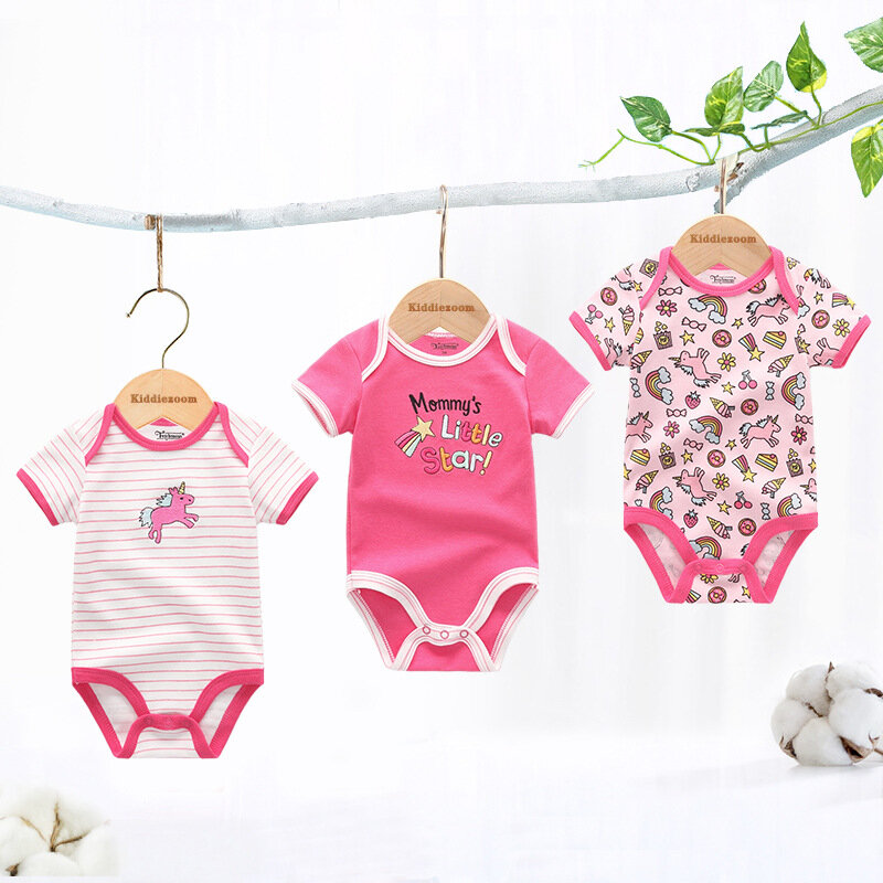 Printing Baby Jumpsuits & baby bodysuits 3 Pieces/lot Underwear Cotton Newborn Short Sleeve Baby Girls Boys Clothing Set