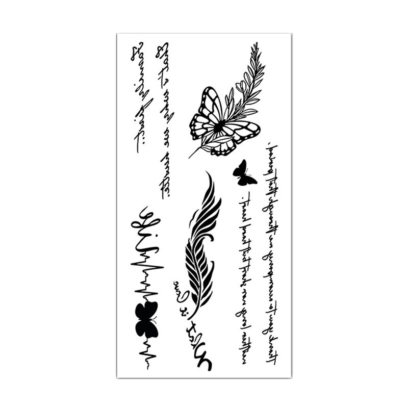 1 Sheet Black Flower Butterfly Temporary Tattoos For Women Men Wild Plant Fake Tattoo Sticker Adults Face Hands Body Art Tatoo