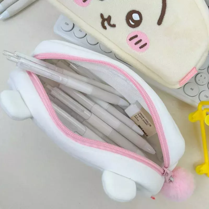 Chiikawa-Trousse à crayons en peluche Usagi Hachiware, porte-monnaie, sac cosmétique, sac de rangement pour fournitures scolaires pour étudiants, Kawaii