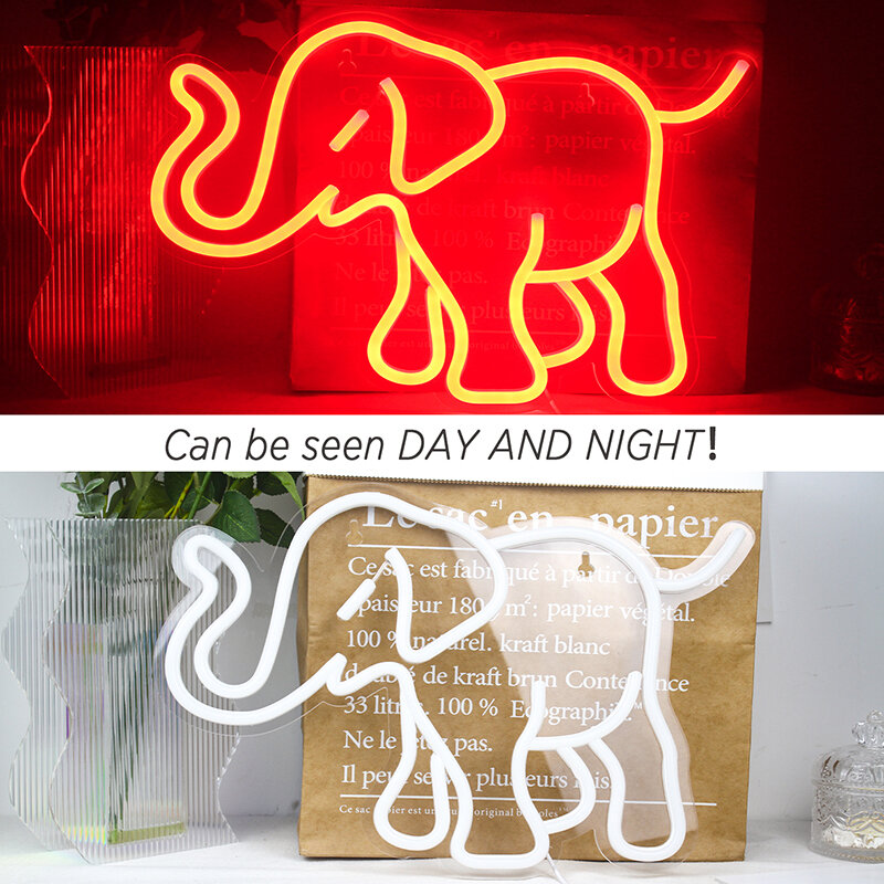Bee desain gajah lampu dinding LED hewan Neon lampu dinding seni gantung USB lampu malam Logo lucu dekorasi kamar untuk rumah kamar tidur
