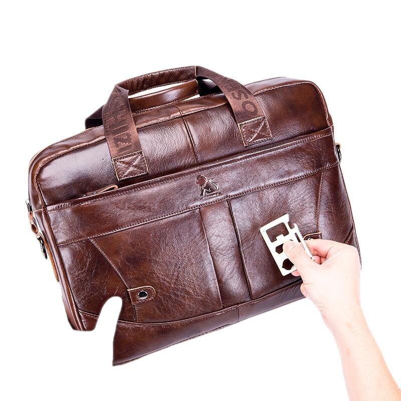 Vintage Genuine Leather Briefcases Men Business Laptop Bags Man Casual Travel Handbags Male Crossbody Shoulder Bag