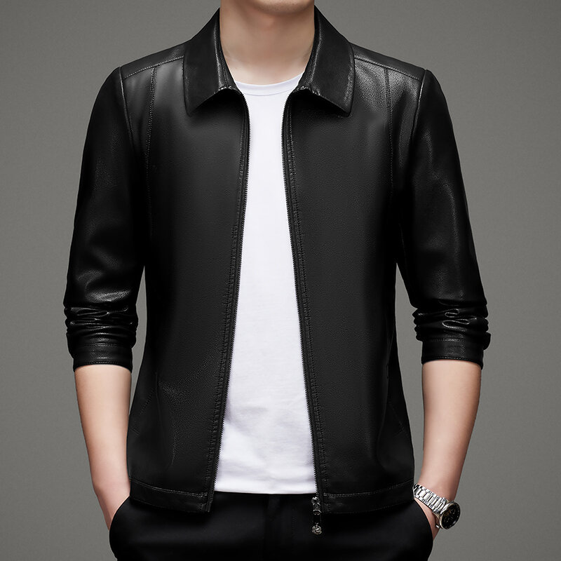 High-end new men's leather suit fashion casual lapel leather jacket men's coat in spring