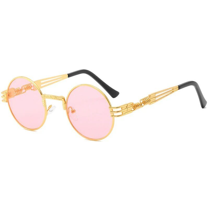 Gothic Steampunk Kaca Mata Pria Wanita Vintage Logam Bulat Sun Kacamata Merek Desainer Busana Kacamata Cermin Berkualitas Tinggi UV400