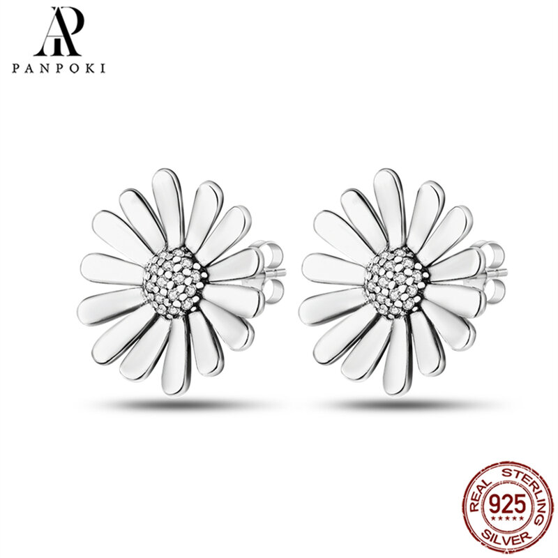 HOT 23 Style Sterling Silver 925 Daisy Flower Women Stud Earrings Fit Original Pandora Earrings Ladies Wedding Jewelry Gifts
