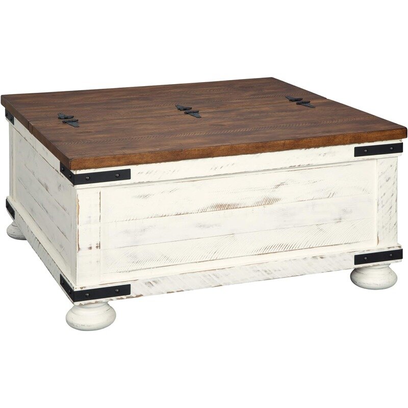 DistMurcia-Table basse de rangement carrée de ferme avec dessus élévateur articulé, blanc