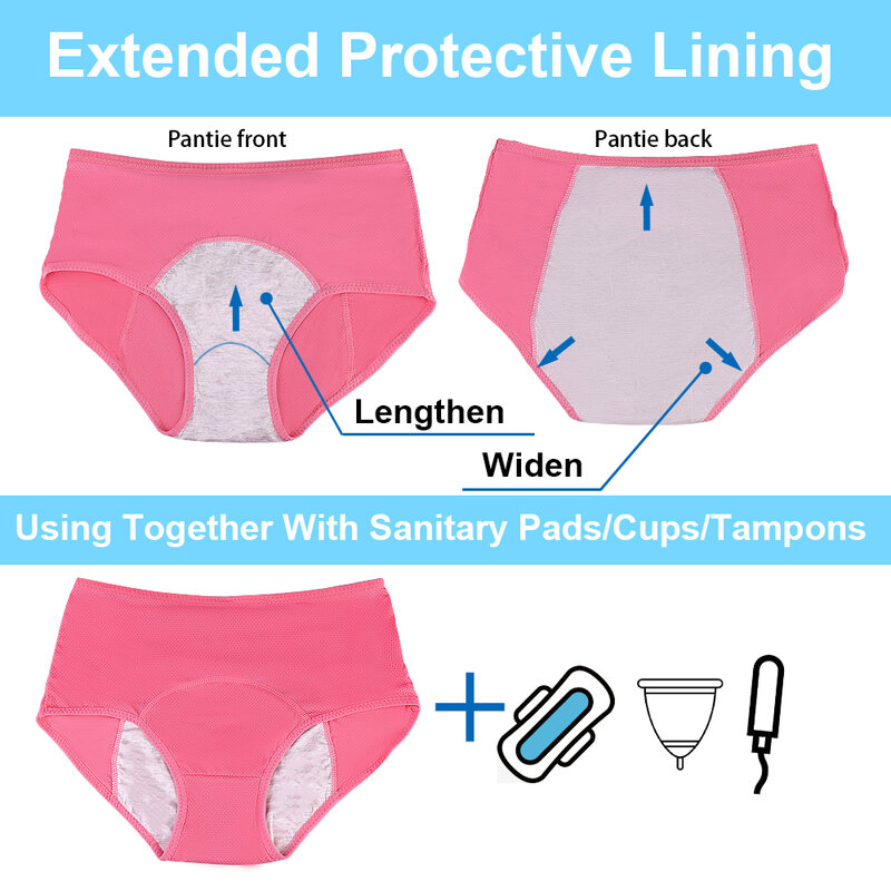 Calcinha do período menstrual de algodão à prova de vazamento para mulheres, cuecas para incontinência, lingerie sexy de malha, cintura alta, conforto, tamanho grande, 5 unidades por pacote