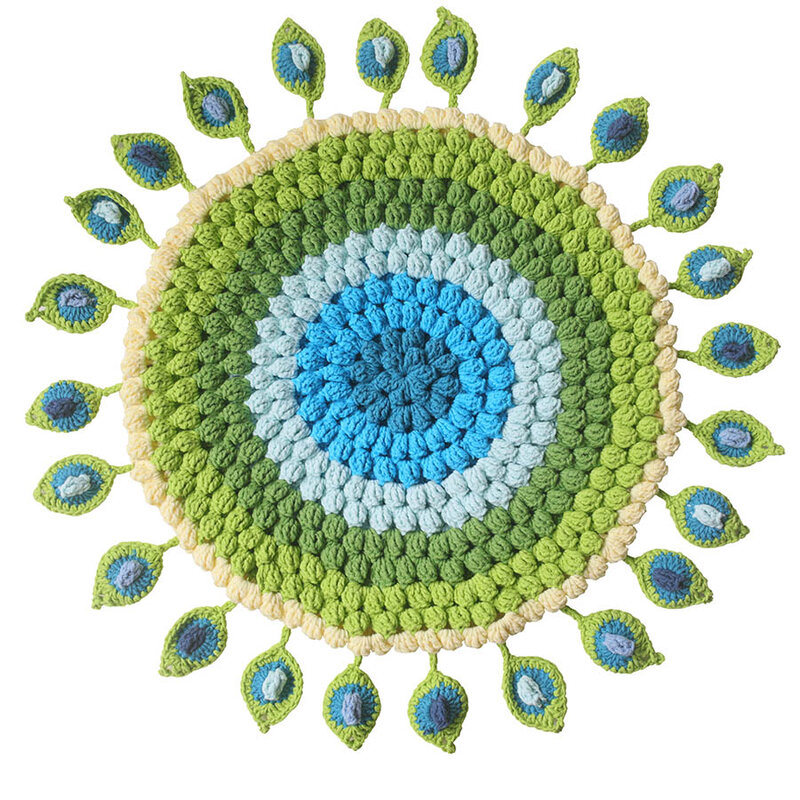 BomHCS   Beautiful Peacock Tail Table Doily Handmade Crochet Cup Placemat Sofa Chair Seat Mat