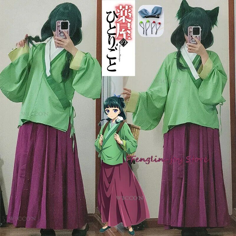 Maomao Cosplay Costume Wig Anime The Apothecary Diaries Dress Skirt Green Top Kusuriya No Hitorigoto Hairpin Halloween for Women