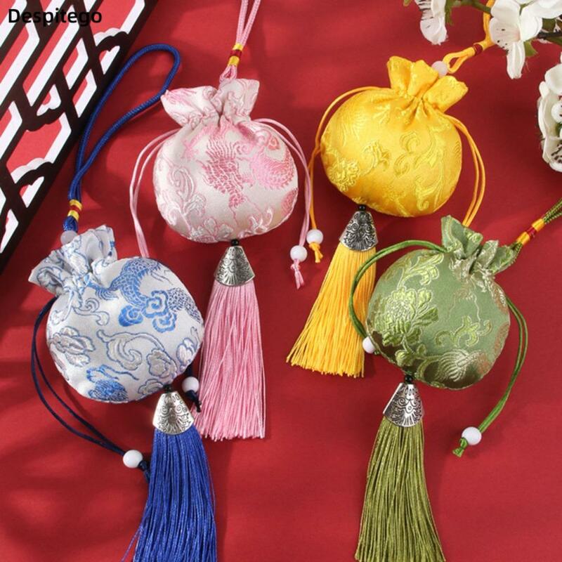 Саше в китайском стиле с цветочной вышивкой дракона и кисточкой, подвесная маленькая сумка, украшение для детской спальни, кошелек для монет, пакет с карманом