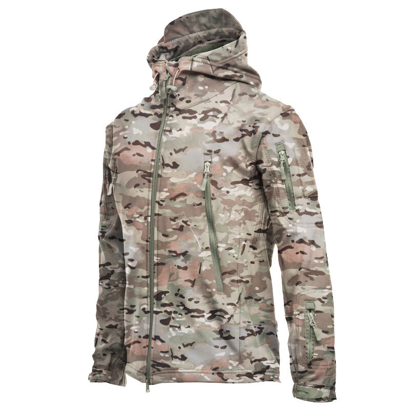 Men's Zipper y2k Softshell Tactical Waterproof Army Jackets Plus Size Hooded Coat Camouflage Bomber Fleece Military Windbreakers