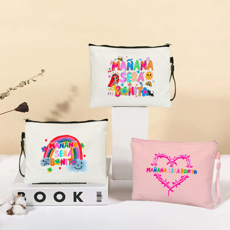 2023 New Manana Sera Bonito Karol G Canvas Travel Cosmetic Bag Cute Mañana Será Bonito Makeup Pouchs Birthday/fans Gifts for Her