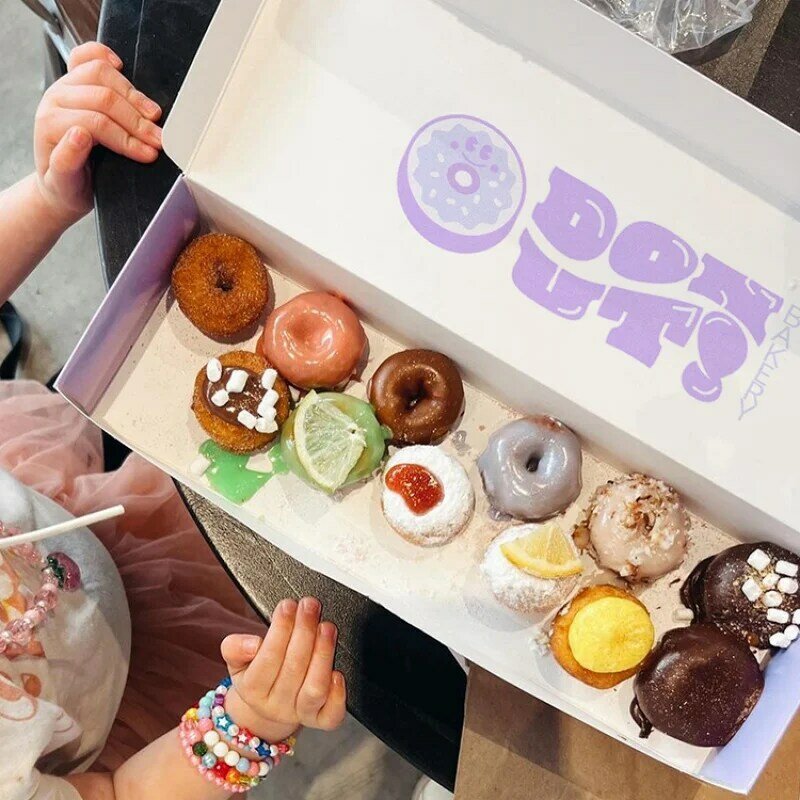 Embalagem de alimentos Doughnut Box, Custom Printed, Luxo, Sobremesa de pastelaria doce, Mini Donuts, Produto personalizado
