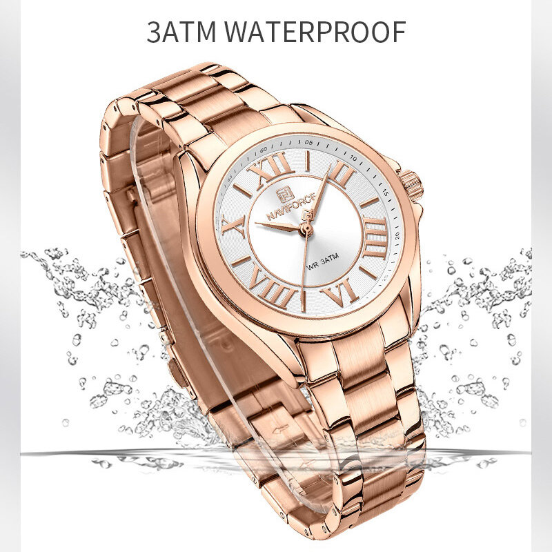 Nova naviforce relógios feminino banda de aço inoxidável elegante relógio de pulso delicado dial alta qualidade quartzo à prova dwaterproof água senhoras pulseira