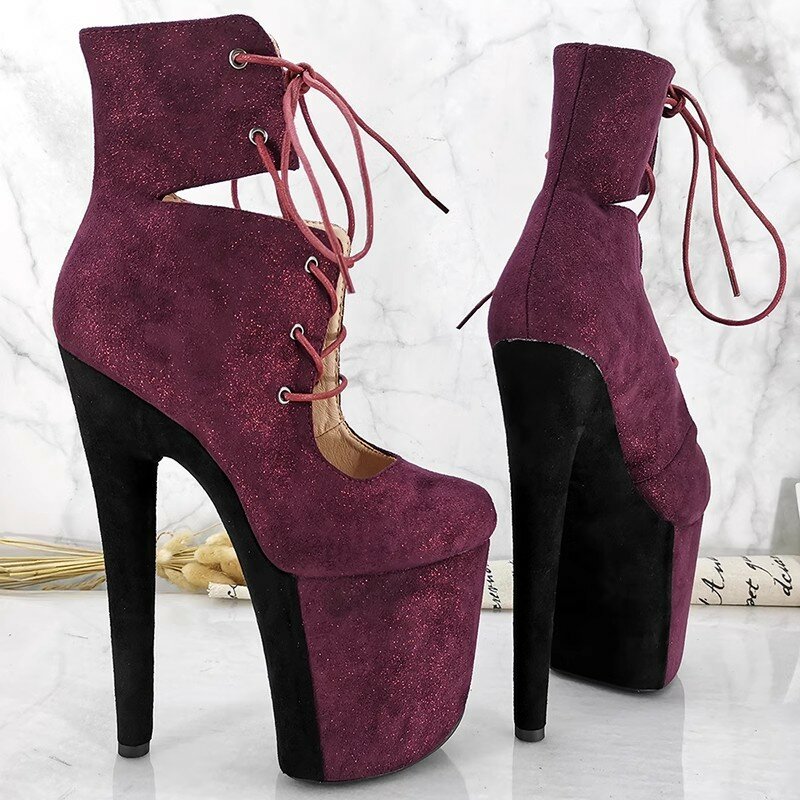 Auman Ale New 20CM/8inches Suede Upper Sexy Exotic High Heel Platform Party Women Round Toe Ankle Boots Pole Dance Shoes 158