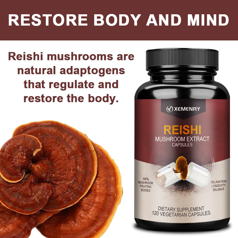 Reishi 캡슐-Reishi 추출물, 수명, 기분, 수면 및 면역 지지대 도움, 비건 보충제, 비 GMO
