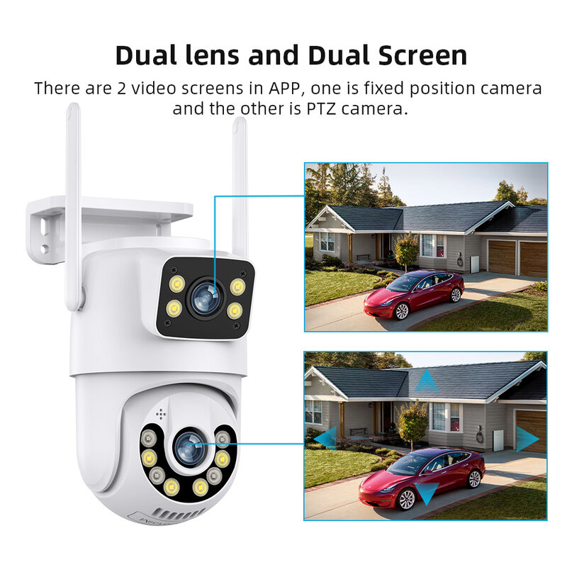 Mini Dual Lens Dual Screen 4K 8MP PTZ WIFI Camera HD IP Camera OutdoorAuto Tracking Security Protection CCTV Surveillance ICSee