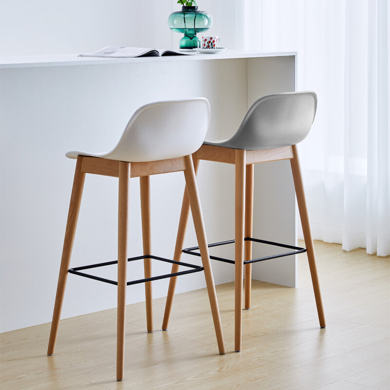 Cadeira de madeira maciça nórdica, Couro reclinável plástico, cadeiras para os pés, Mobiliário de sala de jantar, Encosto moderno e simples