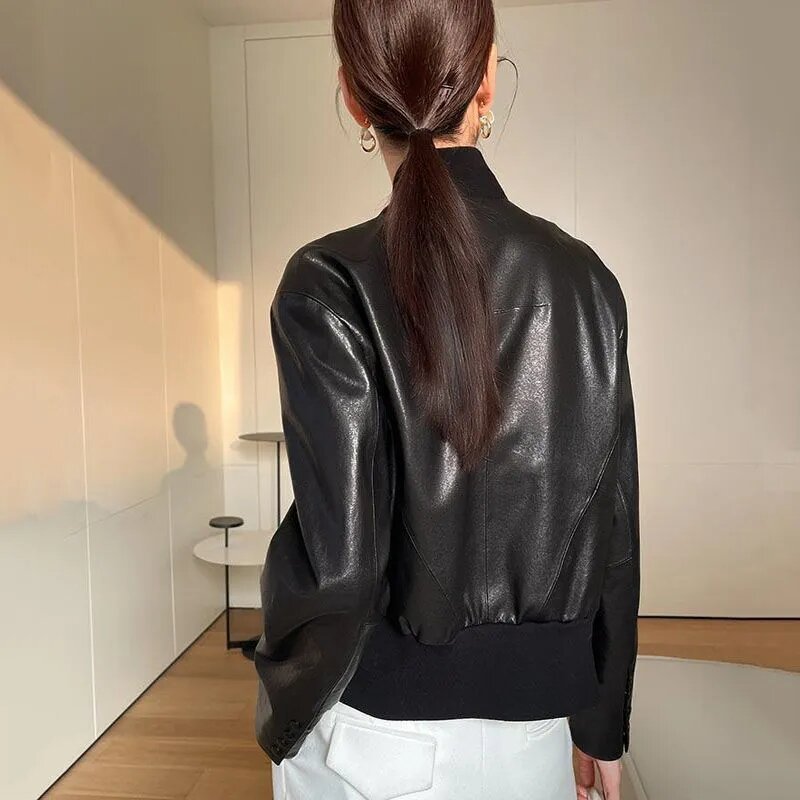 Frühling Herbst 2023 Neue Leather frauen Kleine Jacken Mantel Motorrad Weibliche Mode Alle-spiel Casual Streetwear Oberbekleidung