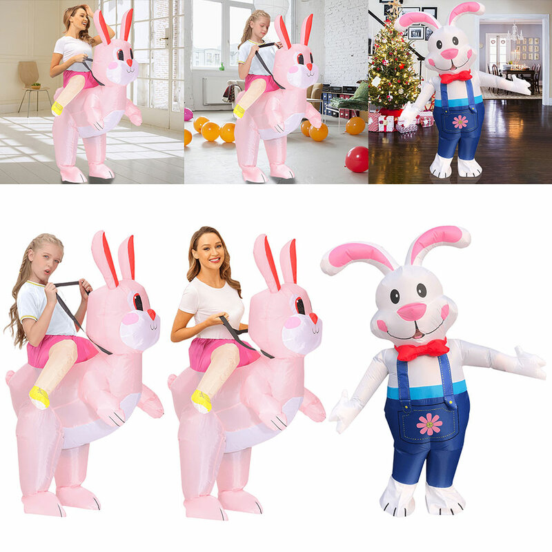 Costume da coniglio gonfiabile per adulti per bambini Cosplay regalo di natale coniglietto pasquale Costume gonfiabile decorazione da giardino per Halloween