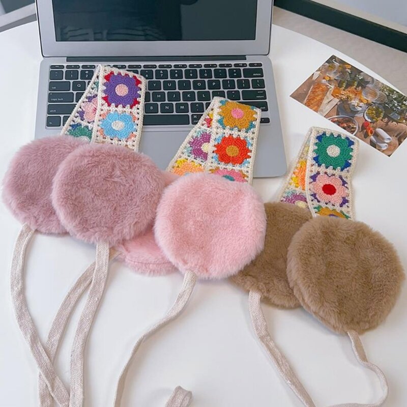 Earmuffs de malha à prova de vento para homens e mulheres, Crochet Flower Headband, Mantenha o ouvido quente