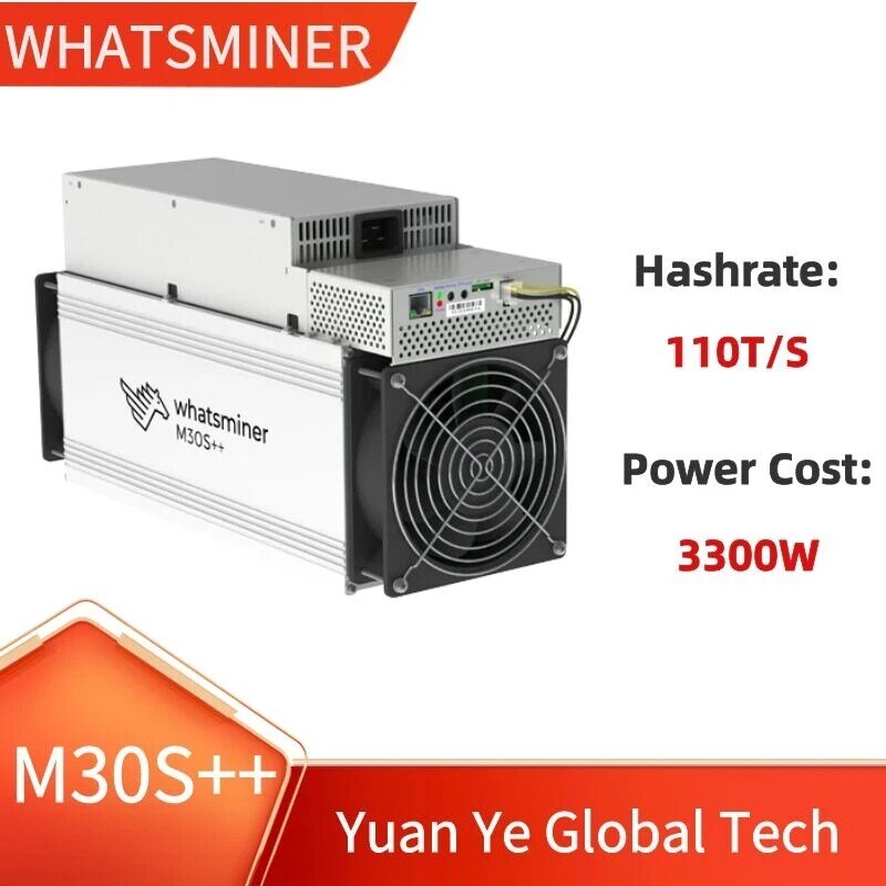 WhatsMiner M30S ++ 100T/104T/108T 해시레이트 BTC 채굴기, 1 년 보증, 신제품