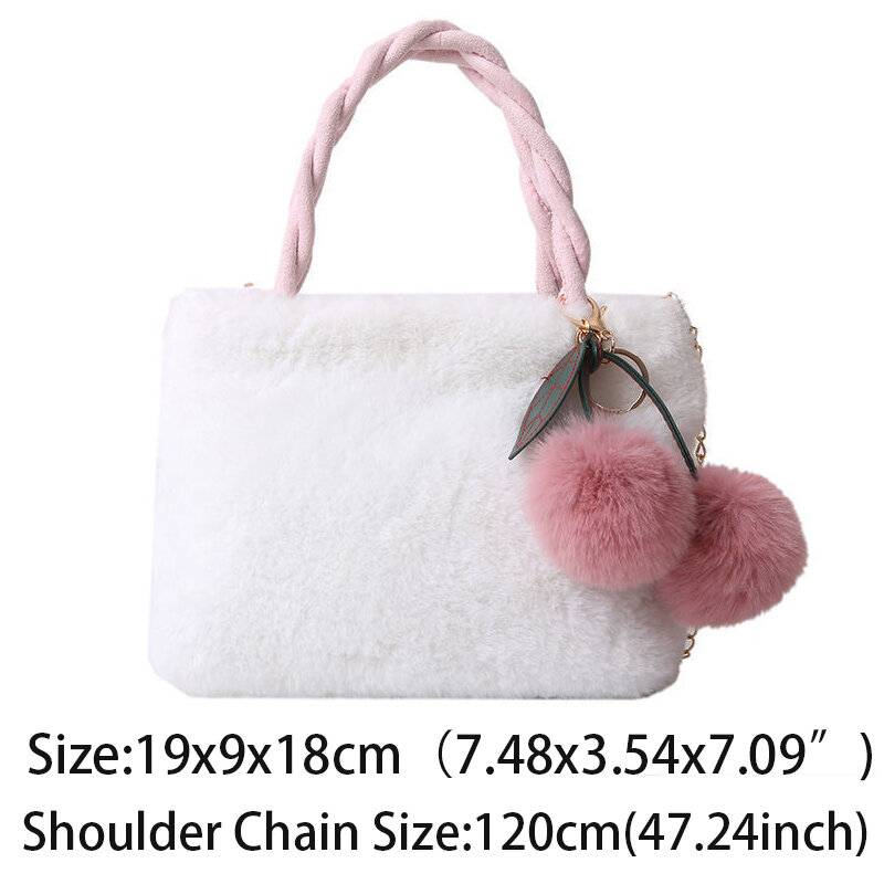 Plush Women Handbags Winter Fashion INS Design Shoulder Bag with Balls White/Black Artificial Fur Korean Hasp Crossbody Bags