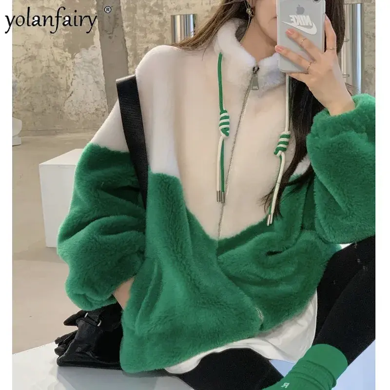 Pure Wool Coat Women's Colored Wool Fur Jacket Women Baseball Sheep Sheared Artificial Composite Integration Female Clothes FCY