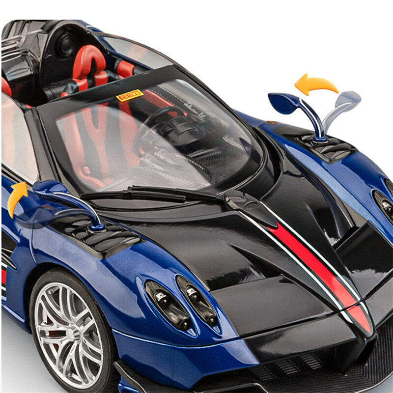โมเดลรถยนต์สปอร์ตใหม่1/18 Pagani huayra BC อัลลอยหล่อรถแข่งของเล่นโลหะแบบจำลองเสียงและแสงของขวัญสำหรับเด็กจำลอง