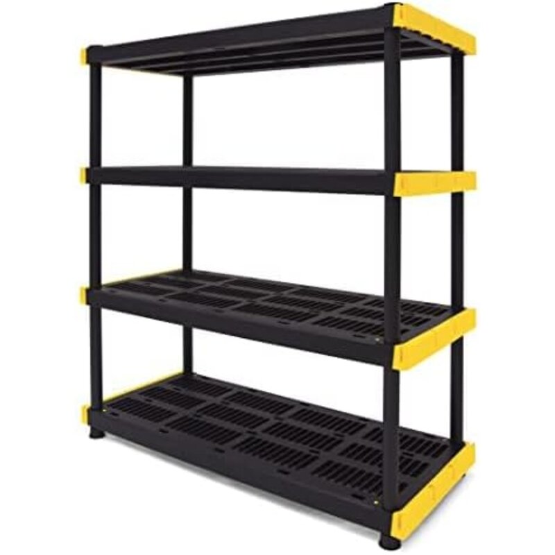 CX negro y amarillo®Estantería de almacenamiento de plástico resistente de 4 niveles, 200 libras por estante (55 "H x 48" W x 20 "D), para órgano interior/exterior