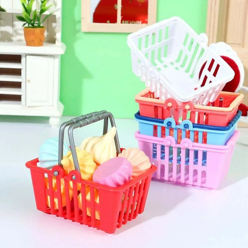 Decoración de casa de muñecas para niños, juguetes de juego de simulación en miniatura, cesta de mano para compras, modelo de accesorios para muñecas, cesta de la compra