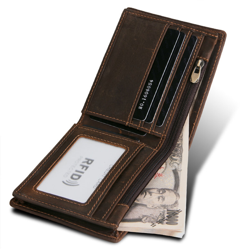 Мужской винтажный бумажник из натуральной коровьей кожи с блокировкой RFID, мужской кошелек ручной работы, кошелек для монет, короткий кошелек